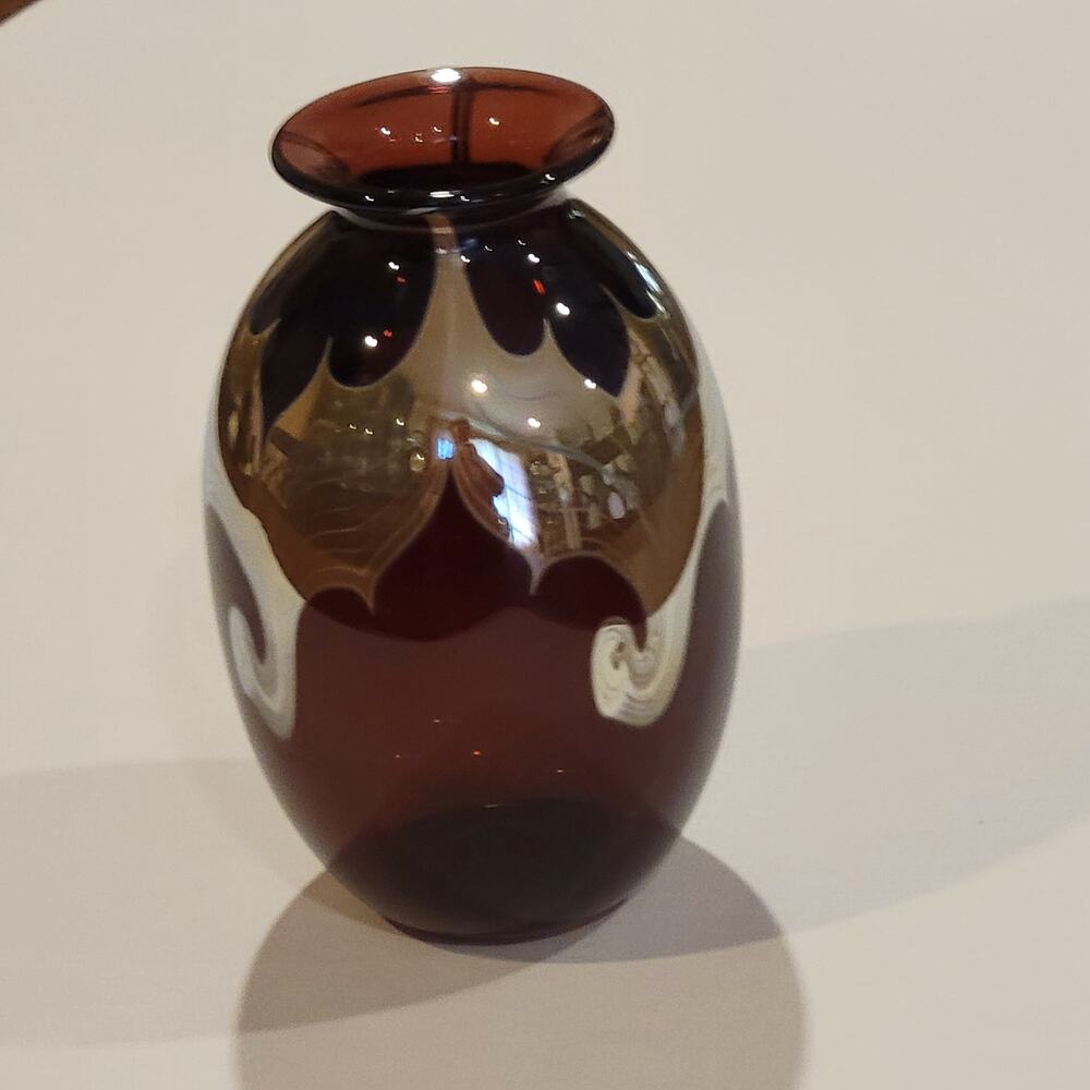 Vintage Donald Carlson Studio Art Glass Vase Ruby Red Gold 6.5" tall